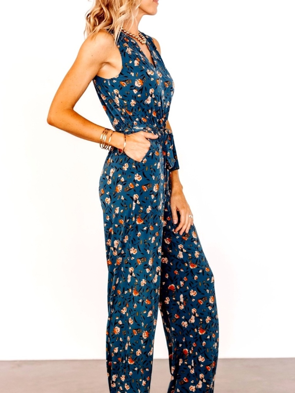 Baltic Born Teal Floral Jumpsuit Wide Leg Tie Waist Belt Occasion Guestwear XL